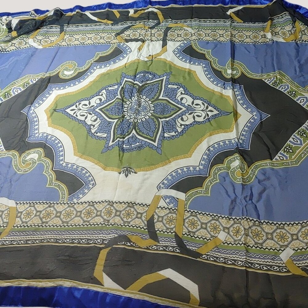 Shawl Wrap Scarf Satin Trim 90 x 42 Multicolor Sheer Floral Geometric Green Blue
